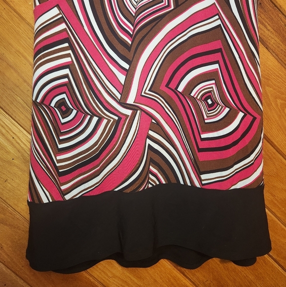 Bisou Bisou Michelle Bohbot red brown and white geometric dress size 10 - Picture 6 of 10